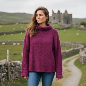Aran Sweater Market Fuchsia Merino Wool Sweater Made In Ireland